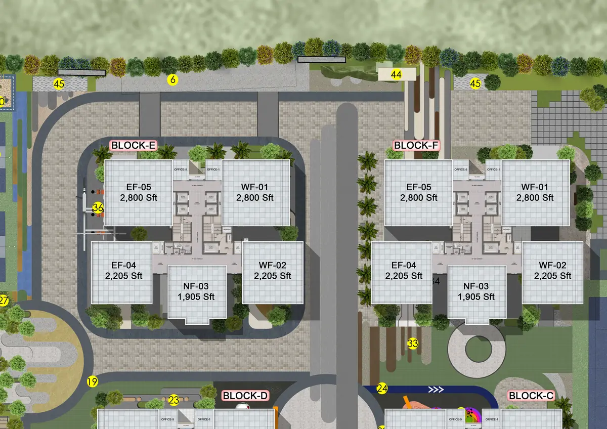 Master plan detail of the tower cluster and unit mix