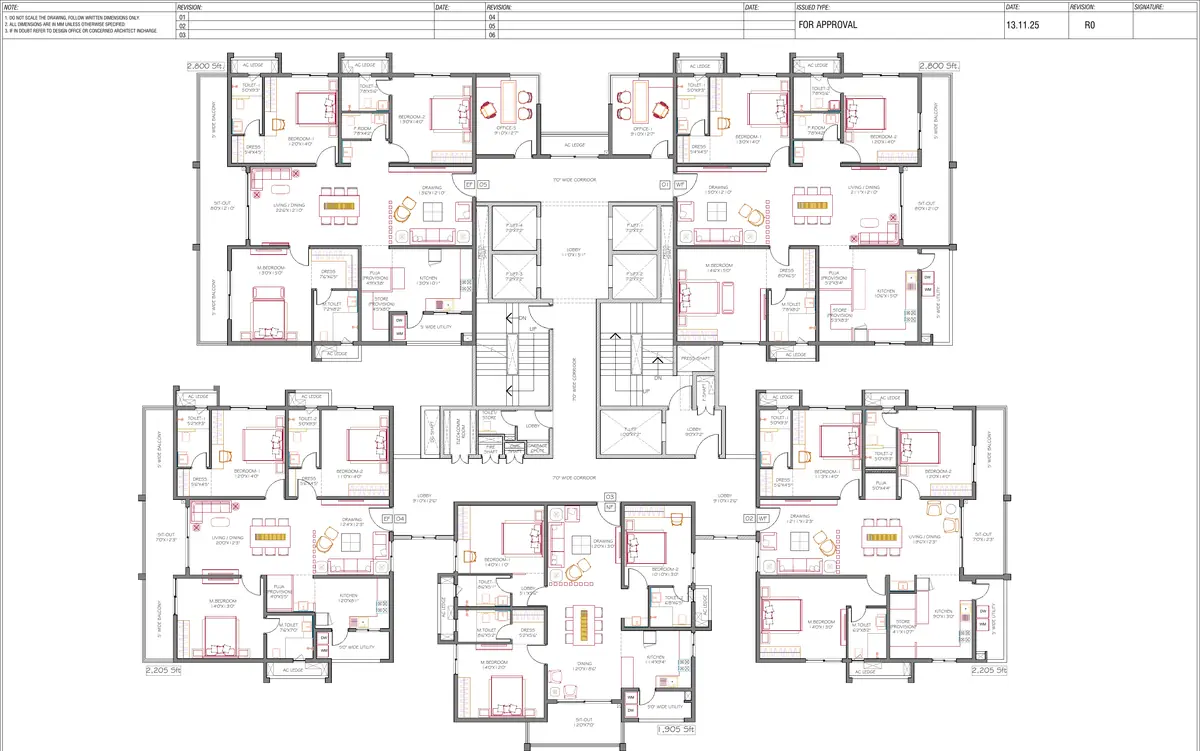 Typical floor plan for blocks A and B