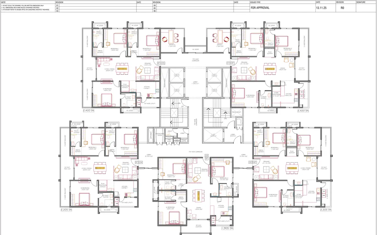 Typical floor plan for blocks C and D